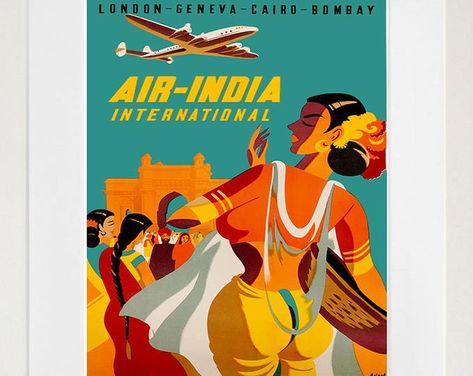 I really like this! Indian Mural, Airlines Ads, Indian Posters, Airline Poster, Super Constellation, Vintage Yoga, Vintage Airline Posters, India Poster, Aviation Posters