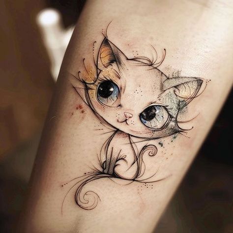 Cool Temporary Tattoos Design, Shabby Chic Tattoo, Cat Cute Tattoo, Colorful Cat Tattoo, Cat Outline Tattoo, Cat Tatto, Henna Paint, Traditional Henna, Cat Outline