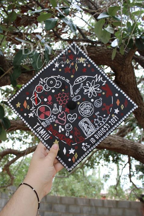 Biology Grad Cap, Grad Cap Topper, Graduation Cap Ideas, Biology Major, Graduation Crafts, Cap Ideas, Graduation Cap Decoration, Cap Decorations, Grad Cap