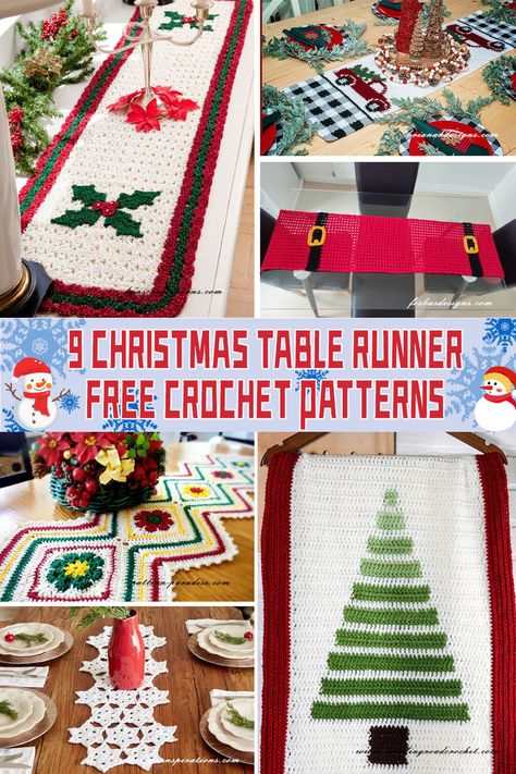 These handmade Christmas Table Runners not only serve as decorations but also as a testament to the joy and warmth that come with the season of giving and sharing. #ChristmasCrafts #CrochetPatterns Christmas Table Runner Crochet, Modern Christmas Diy, Holly Table Runner, Candy Table Decorations, Table Runner Crochet, Table Runner Patterns, Xmas Table Runners, Runner Crochet, Christmas Table Runner Pattern