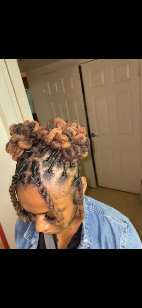 Loc Peddle Bun, Petal Buns On Short Locs, Pedal Bun On Short Locs, Loc Styles Two Buns, Loc Petal Bun On Short Locs, Two Loc Buns Styles Updo, Pedal Loc Bun Styles, Half Up Half Down Petal Bun Locs, Peddle Bun Locs