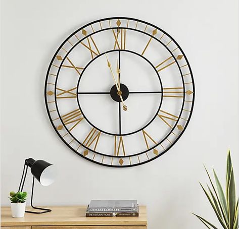 £40 Giant Wall Clock, Skeleton Wall Clock, Gold Wall Clock, Big Wall Clocks, Skeleton Clock, Gold Clock, Black Clocks, Gold Living Room, Clock Wallpaper