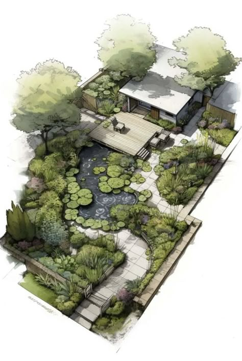 Botanical Garden Architecture Plan, Sketchup Garden Design, Jardin Permaculture Design, Zen Garden Plan, Jade Design, Landscape Design Drawings, Landscape Architecture Drawing, Seni Dan Kraf, Architecture Design Sketch