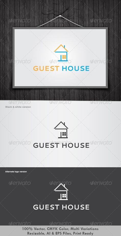 Guest House Logo: Building Logo Design Template by dotnpix. Guest House Logo Design, Guest Ideas, Multipurpose Banner, Ideas For House, Design Black Gold, Trendy House, House Logo Design, Square Brochures, Summer Camps For Kids