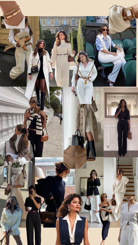 A collage of women in elegant outfits. Neutral colours of black, white, cream, brown. Elegance Aesthetic Outfit, Classy Chic Aesthetic, Classy Aesthetic Outfit, Soft Elegant Aesthetic, Rich Outfits Classy, Outfit Inspo Classy, Venus Sign, Rich Outfits, Chic Outfits Classy