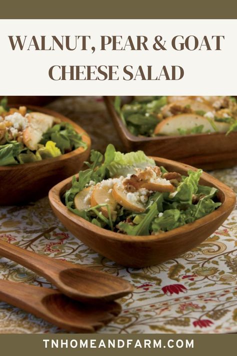 Walnut, Pear and Goat Cheese Salad Pear Salad, Pear Recipes, Walnut Salad, Goat Cheese Salad, Cheese Salad, Recipes To Make, Goat Cheese, Dinner Table, Pear