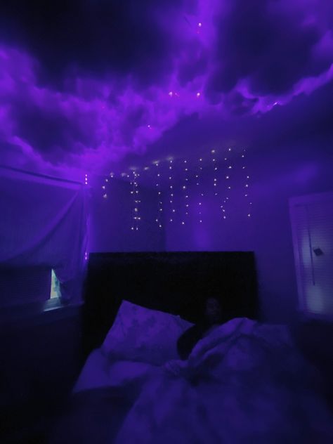 Rainy days cozy room hippie room purple rain Rain Themed Room, Stormy Room Aesthetic, Rain Room Decor, Cozy Bedroom Purple, Rainy Room Aesthetic, Rain Bedroom, Cloud Led Light, Dark Purple Room, Room Asthetics