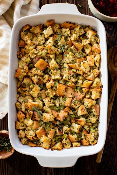 Vegan Butter & Herb Stuffing - This Savory Vegan French Bread Stuffing, Traditional Stuffing Recipe, Thanksgiving Checklist, Bread Stuffing, Thanksgiving Dressing, Homemade Stuffing, Herb Stuffing, Winter Celebration, Holiday Favorite Recipes