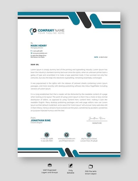 Modern business and corporate letterhead template Modern Letterhead Design, Notepad Design, Business Letterhead, Letterhead Business, Computer Shop, A4 Document, Water Logo, Identity Package, Letterhead Template