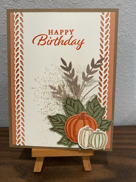 Stampin Up Fall Birthday Cards For Women, Fall Birthday Cards For Women, Fall Anniversary Cards, Autumn Birthday Cards, Thanksgiving Cards Handmade Ideas, Stampin Up Thanksgiving Cards, Thanksgiving Homemade Cards, Happy Thanksgiving Cards, Autumn Greetings