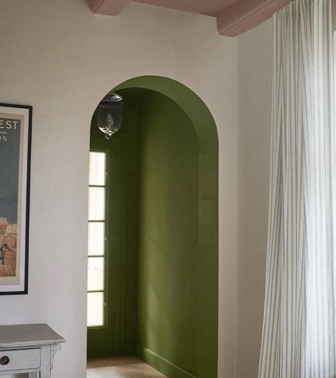 Archway Decor, Arched Doorways, Hallway Paint, Green Hallway, Arch Doorway, Green Walls, Wall Paint Colors, Painted Paneling, Color Inspo