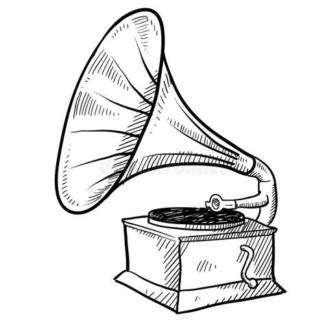 Phonograph sketch. Doodle style antique phonograph or record player in vector fo , #Ad, #style, #antique, #Doodle, #Phonograph, #sketch #ad Gramophone Drawing Simple, Rock Sketch, Record Player Tattoo, Old Fashioned Record Player, Gramophone Tattoo, Senior Banner, David Downton, Vintage Record Player, Vinyl Player