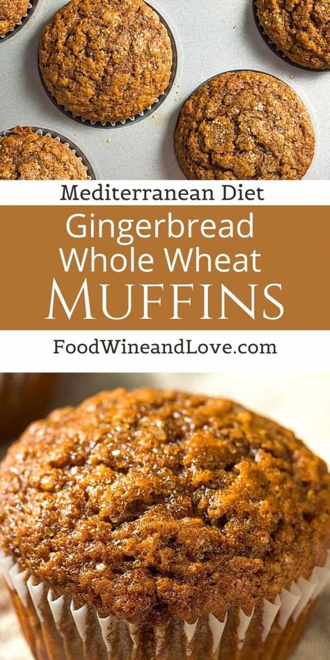 Gingerbread Whole Wheat Muffins, perfect healthy muffin recipe for fall and holiday baking, breakfast, brunch,snacks, or dessert! Healthy Vanilla Muffins, Mediterranean Deserts, Muffin Recipes Healthy, Fall Muffin Recipes, Brunch Snacks, Wheat Muffins, Wheat Flour Recipes, Mediterranean Desserts, Ginger Muffins