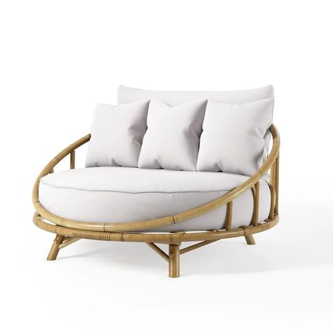 Best Circular Daybed: One Kings Lane Rattana Daybed Screen Porches, Bamboo Outdoor, Patio Daybed, Outdoor Daybed, Butterfly House, Bamboo Furniture, White Throw Pillows, White Cushions, Garden Seating