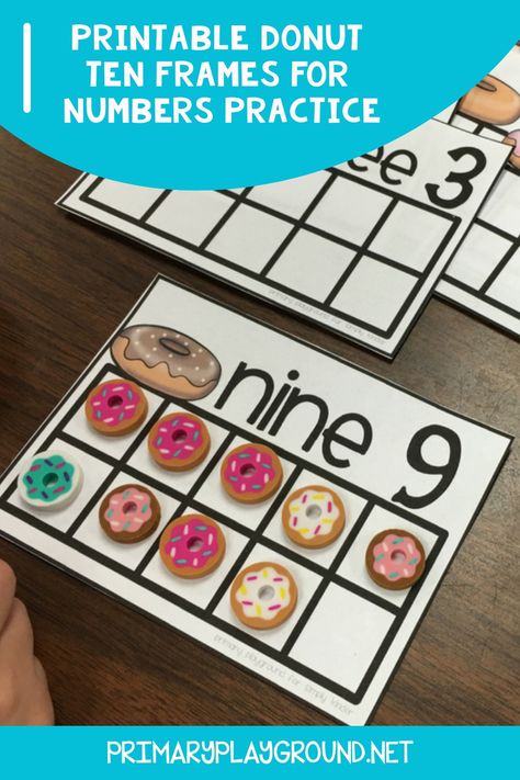 These Free Printable Donut Ten Frames are a fun math center for kids to work on counting, one to one correspondence, and even decomposing numbers. Ten Frames Printable Free, 10 Frames Kindergarten, Ten Frame Activities, One To One Correspondence, Decomposing Numbers, One To One, Ten Frames, Ten Frame, 10 Frame