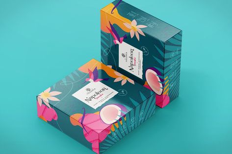 Box Packaging Ideas, Napoleon Cake, Tropical Bachelorette Party, Sweet Box Design, Tropical Bachelorette, Etsy Shop Branding, Garden Paradise, Sweet Box, Box Packaging Design