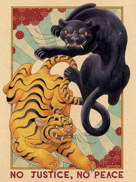 Asian Tigers in solidarity with Black Panthers - Art by Felicia Chiao Felicia Chiao, Asian Tigers, Peace Poster, Peace Art, Tiger Art, Diy Frame, Society6 Art, Mini Art, Bedroom Ideas