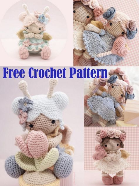 Crochet dolls Crochet Doll Free Pattern, Doll Amigurumi Free Pattern, Crochet Toys Free, Crochet Fairy, Crochet Disney, Crochet Dolls Free Patterns, Pola Amigurumi, Valentines Crochet, Crochet Teddy Bear