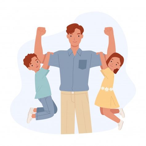 Happy father's day. strong dad with his ... | Premium Vector #Freepik #vector #kids #family #character #cartoon Ur Mine, Happy Family Day, Dad Drawing, Dad Pictures, Girly Room Decor, Teddy Day, Best Anniversary Gifts, Anniversary Gifts For Parents, Character Cartoon