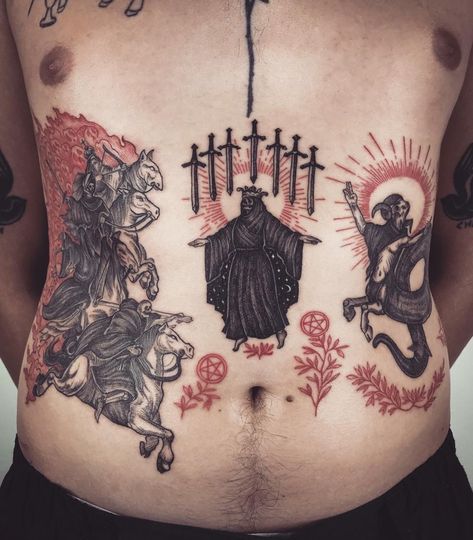 Micah Ulrich, Nine Of Swords, Satanic Tattoos, Russian Tattoo, Medieval Tattoo, Neotraditional Tattoo, Occult Tattoo, Throat Tattoo, Torso Tattoos