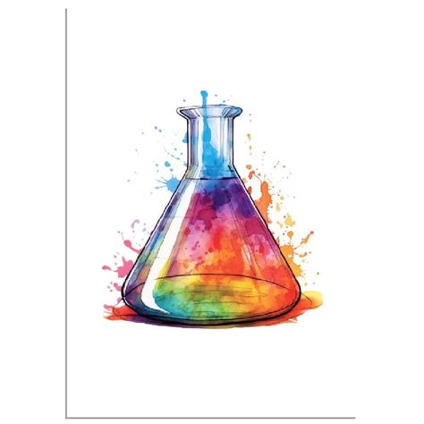 Chemistry Painting Ideas, Chemistry Watercolor, Chemistry Painting, Flask Chemistry, Chemistry Drawing, Science Symbols, Watercolor Graduation, Conical Flask, Poster Science