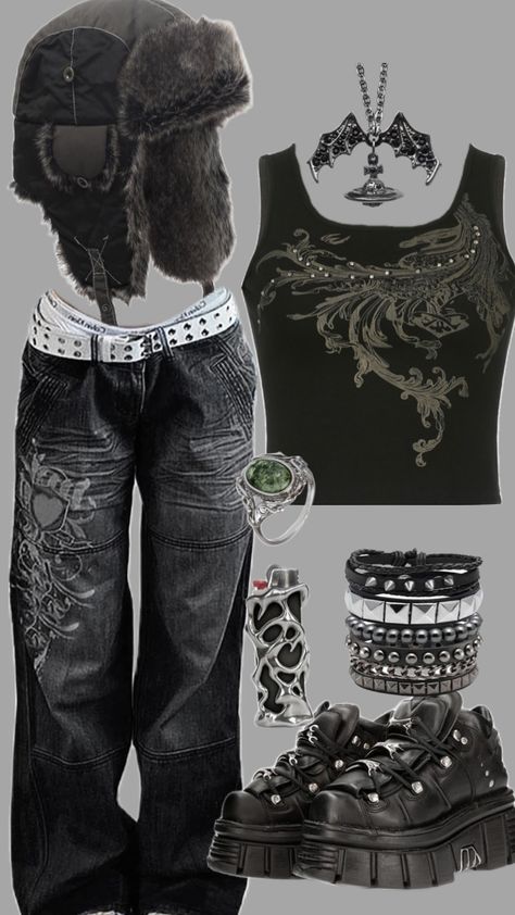 Soft Goth Outfits, Y2k Grunge Outfits, Street Style Outfits Casual, Rock Star Outfit, Grunge Fits, Outfits Y2k, 2000s Fashion Outfits, Estilo Punk, New Rock