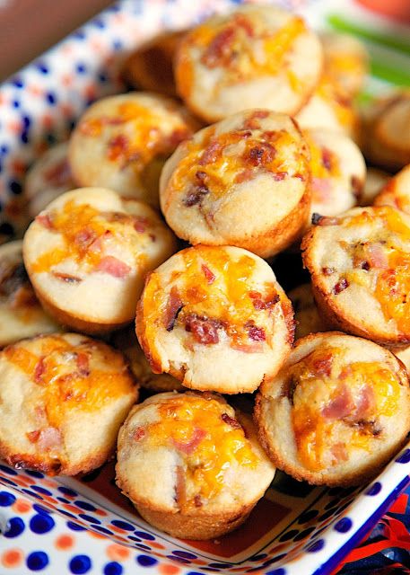 www.plainchicken.com/2015/09/club-sandwich-cornbread-bites-football.html Cornbread Bites, Bacon Cheese Puffs, White Cornbread, Bacon Wraps, Comforting Recipes, Pizza Puffs, Sausage Cornbread Stuffing, Football Friday, Tailgating Food