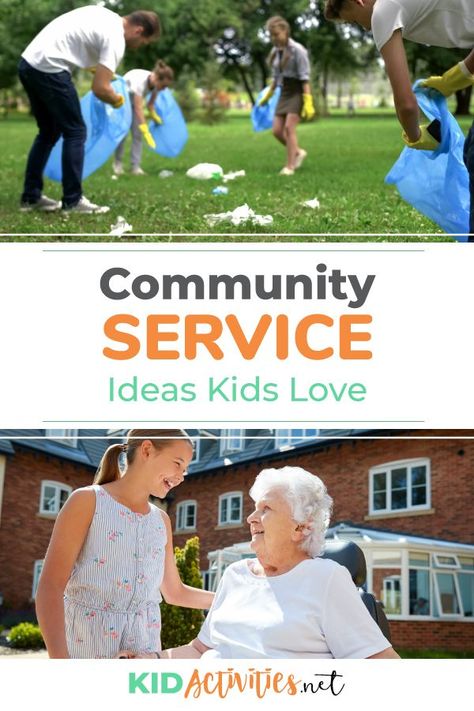 A collection of community service ideas that kids love. Great for teaching them them importance of getting involved in the community. #KidActivities #KidGames #ActivitiesForKids #FunForKids #IdeasForKids Community Service Projects For Kids, Family Service Ideas, Service Project Ideas, Service Learning Projects, Service Projects For Kids, Community Service Ideas, Charity Work Ideas, Service Club, Community Service Projects