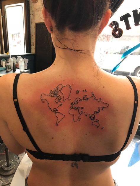 Map Back Tattoo, World Map Tattoo, World Map Tattoos, Map Tattoo, Tattoo Thoughts, Ink Therapy, Map Tattoos, Unique Tattoos, Back Tattoo