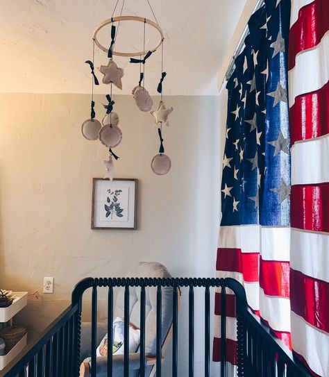 Patriotic Nursery Theme, Vintage Americana Nursery, Americana Nursery, Twins Nursery, Military Baby, Rustic Americana, Diy Baby Mobile, Leaf Designs, Baby Rooms