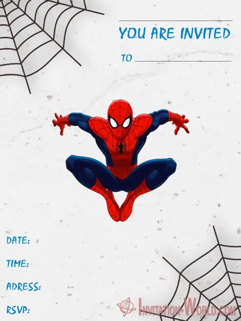 10 Printable Spiderman Birthday Party Invitation Templates - Invitation-World.com Spiderman Invites Free Printable, Spiderman Birthday Party Decorations Spider Man Free Printables, Spider Man Birthday Invitations Free Printable, Birthday Invitations Spiderman, Invitation Card Design Spiderman, Spiderman Birthday Invitation Card, Spider Man Invitations Free Printable, Spiderman Theme Invitation Card, Spiderman Bday Invitation