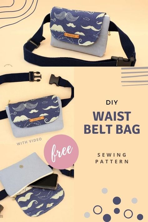 DIY Waist Belt Bag FREE sewing tutorial (with video) - Sew Modern Bags Diy Carry On Bag Free Pattern, Belt Bag Diy Sewing Projects, Belt Purse Pattern, Belt Loop Bag Pattern Free, Bum Bag Pattern Free, Diy Waist Belt, Practical Belt Bag For On-the-go, Diy Belt Bag, Sewing Times