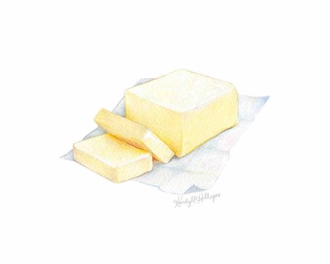 Butter Illustration, Taco Art, Watercolor Food Illustration, Recipe Drawing, Baking Items, Food Sketch, Food Artwork, Mixed Media Illustration, Watercolor Food