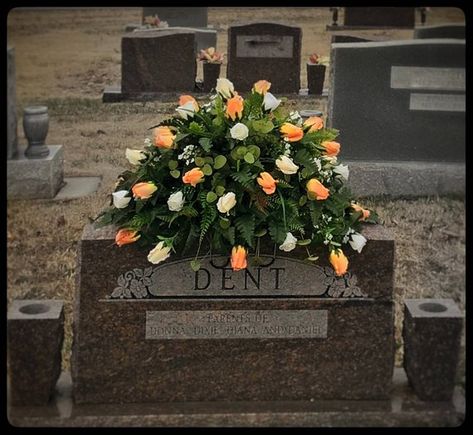 Peach Colored Roses, Biker Halloween, Colored Roses, Grave Flowers, Casket Sprays, Cemetery Headstones, Cemetery Decorations, Grave Decorations, Cross Wreath