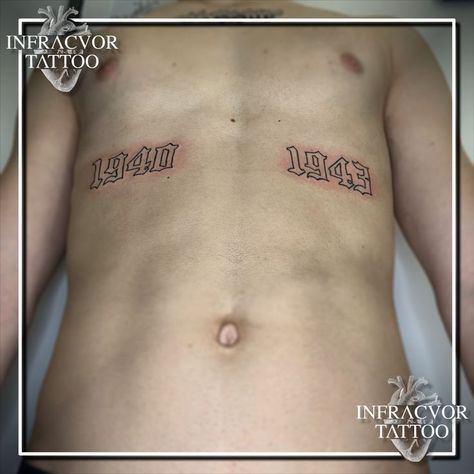 One of my clients wanted to tattoo the year of birth of his grandparents. Here is the result. Year Of Birth Tattoo, Birth Tattoo, Birth Year Tattoo, Year Tattoo, Tattoo Chest, Birth Year, Tattoo Studio, I Tattoo, Tattoos For Guys