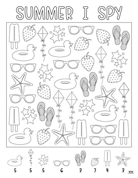 Choose from 4 Summer I Spy printables for a great activity for your little ones during those summer months without school. Print from home. 100% FREE! I Spy Printables For Kids Free, Summer Worksheets For Kids, Steam Activities Elementary, Summer Break Activities, Printable Road Trip Games, June Activities, Thanksgiving Coloring Book, Cupcake Coloring Pages, Summer Worksheets