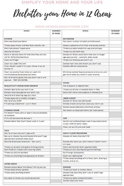 Download a free printable declutter checklist to help get rid of all the clutter in your house this fall or in the spring.  The best step to organizing is simplifying what you own! https://www.arinsolangeathome.com #freeprintable #declutter Declutter Challenge Printable, Home Declutter Checklist, Declutter Checklist Printables Free, Declutter And Organize Checklist, How To Declutter Your Home, Declutter Printable, Declutter Your Home Checklist, Yearly Checklist, Declutter House