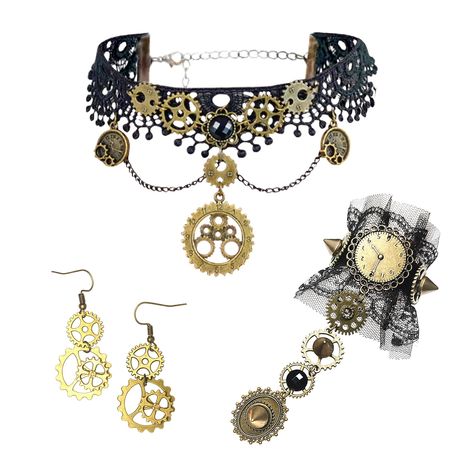 PRICES MAY VARY. Our Steampunk Accessories Women will bring dreamy and beautiful embellishment to your party. Our Steampunk Clockwork Earrings will bring unparalleled joy and the most beautiful moments to your family and friends. Perfect Gear Choker Necklace gift to the most cherished little one, feel the most unforgettable birthday and enjoy this moving moment together. What you will receive: 1 x Steampunk Gear Choker Necklace, 2 x Steampunk Clockwork Earrings, 1 x Gothic Lace Wristband Bracele Steampunk Accessories Women, Halloween Steampunk, Steampunk Items, Cross Choker Necklace, Rose Choker, Gothic Lace, Cross Choker, Retro Bracelet, Steampunk Wedding