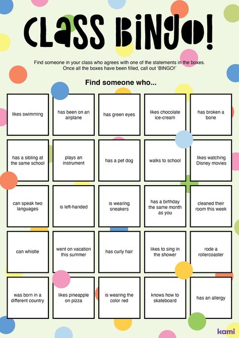 Friend Bingo Template, Get To Know You For Students, Fun Bingo Ideas, Bingo Get To Know You Game, Games For Teachers To Play, Get To Know You Bingo For Kids, Games For Students Activities, Ice Breakers For Elementary Students, Get To Know Each Other Games