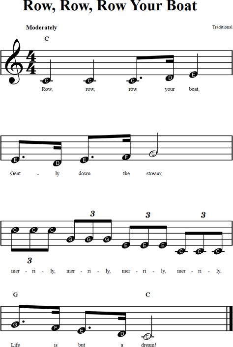 Row, Row, Row Your Boat: Beginner Sheet Music with Chords and Lyrics Row Row Row Your Boat Piano Notes, Row Row Row Your Boat Song, Recorder Sheet Music For Beginners, Beginner Keyboard Sheet Music, Violin Sheet Music With Letters, Clarinet Sheet Music Easy Beginner, Beginner Piano Sheet Music For Kids, Clarinet Sheet Music Easy, Violin Sheet Music For Beginners