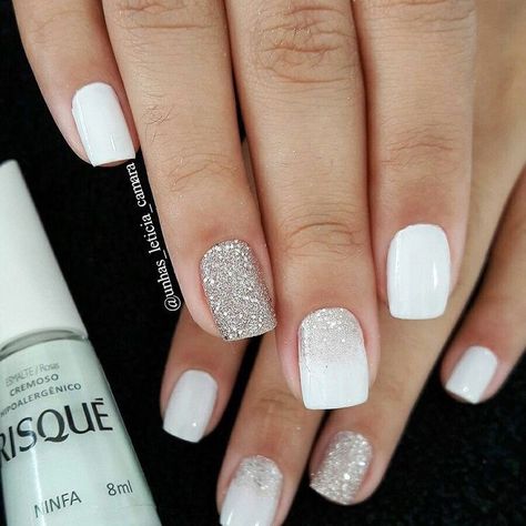 Bridal Shower Nails, Bachelorette Nails, Engagement Nails, White And Silver Nails, Homecoming Nails Acrylic, Cute Gel Nails, Bride Nails, Shellac Nails, Homecoming Nails