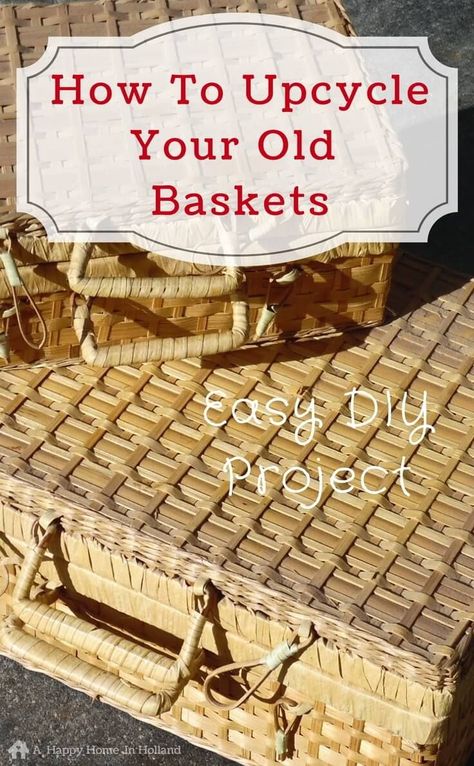 How to upcycle an old wicker basket - easy makeover idea to bring your old picnic baskets right up to date and create a perfect home storage solution and cute decor too! Wicker Basket Makeover, Picnic Basket Decor, Basket Upcycle, Basket Decor Ideas, Easy Upcycle, Basket Makeover, Cane Baskets, Old Wicker, Vintage Picnic Basket