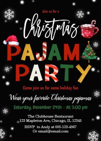 Christmas invitations Kids Pajama Party, Christmas Pajamas Party, Office Christmas Party Invitation, Chalkboard Holiday, Party Chalkboard, Slumber Party Invitations, Christmas Pajama Party, Pajamas Party, Pijama Party