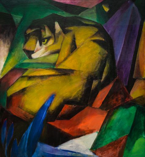 Franz Marc - Tiger, 1912 at Lenbachhaus Art Gallery Munich Germany Blue Rider, August Macke, Franz Marc, Expressionist Artists, Tiger Painting, German Expressionism, Max Ernst, Rene Magritte, Paul Gauguin