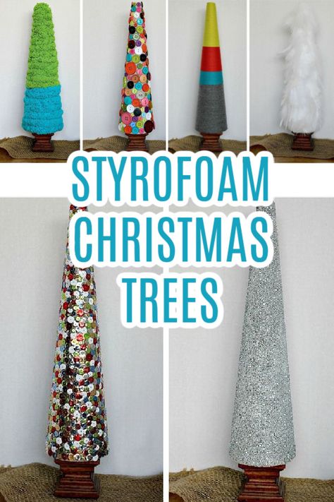 Styrofoam Xmas Tree Ideas, Christmas Styrofoam Crafts, Christmas Styrofoam Trees, Styrofoam Christmas Tree Crafts, Styrofoam Trees Ideas, Diy Foam Christmas Tree, Styrofoam Crafts Christmas, Crafts With Styrofoam Cones, Diy Styrofoam Christmas Tree Ideas