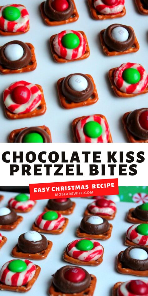 Pretzel Candy Melts, Pretzel Kisses, Pretzel Chocolate Bites, Pretzel Desserts, Christmas Pretzels, Pretzel Bites Recipes, Pretzel Snacks, Pretzel Treats, Delicious Christmas Desserts