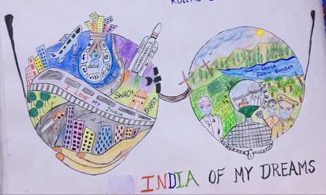 A vision of developed and clean india under the able guidance of shri @NarendraModi India Drawing, Clean India, Pencil Colours, Purple Butterfly Wallpaper, Planet Painting, Doodle Art For Beginners, India Poster, India Painting, Drawing Competition