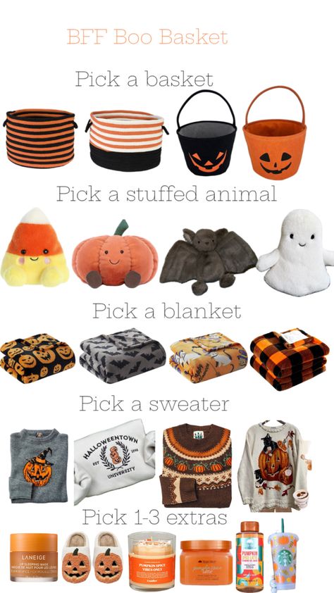 Sorry To Her, Boo Basket Ideas For Girlfriend, Boo Basket Ideas For Best Friend, Surprise Basket, Fall Gift Baskets, Couple Crafts, Couple Gifts Basket, Girly Christmas Gifts, Halloween Gift Baskets