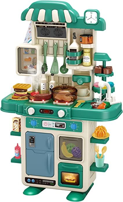 48Pcs Play Kitchen Set for Boys and Girls, Kitchen Toys with Realistic Lights&Sounds, Simulation of Spray and Play Sink, Pretend Play Food Toys with Toddler Kitchen Playsets, Kids Toy Kitchen, Kitchen Playset, Pretend Kitchen, Toy Kitchen Set, Wooden Play Kitchen, Play Kitchens, Childrens Kitchens, Kids Play Kitchen