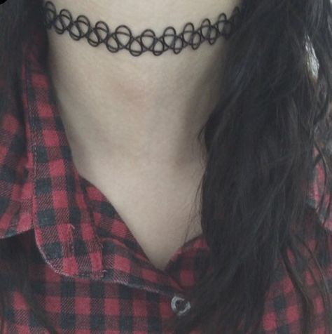 Necklace Tattoo Women, Emo Style Outfits, Tattoo Necklace, Brunette Black Hair, Tattoo Jewelry, Emo Jewelry, Tattoo Choker Necklace, Necklace Tattoo, Tattoo Choker